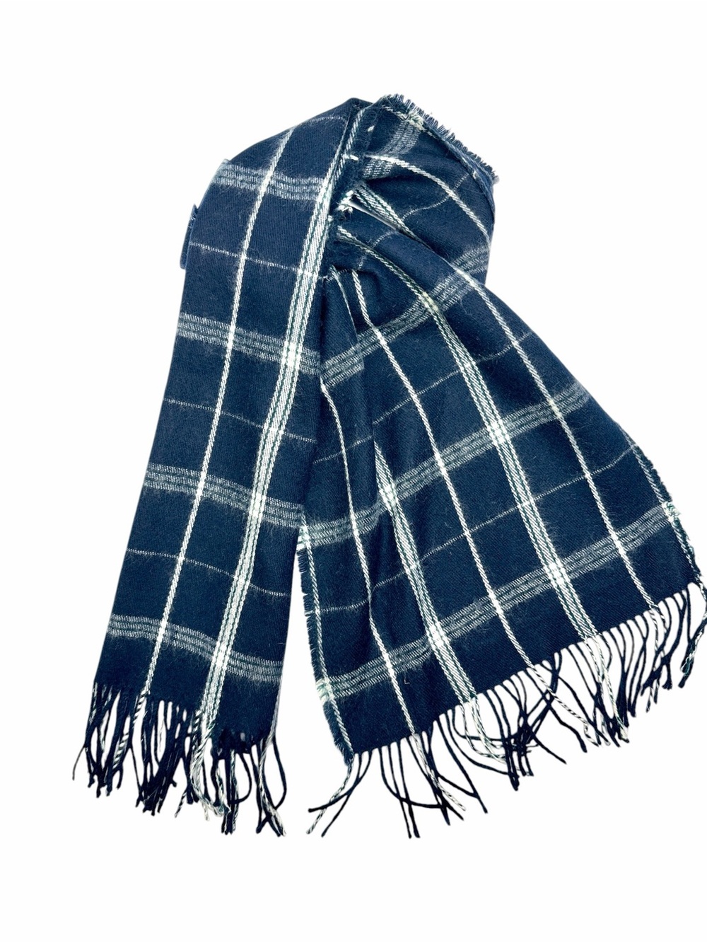 Men's Royal Rossi Cashmere Scarf Plaid Blue White Fringe